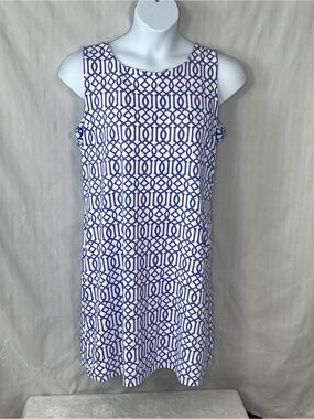 Lulu-B Dress Periwinkle Blue & White Geometric Print Sleeveless Knee Length XL 👍